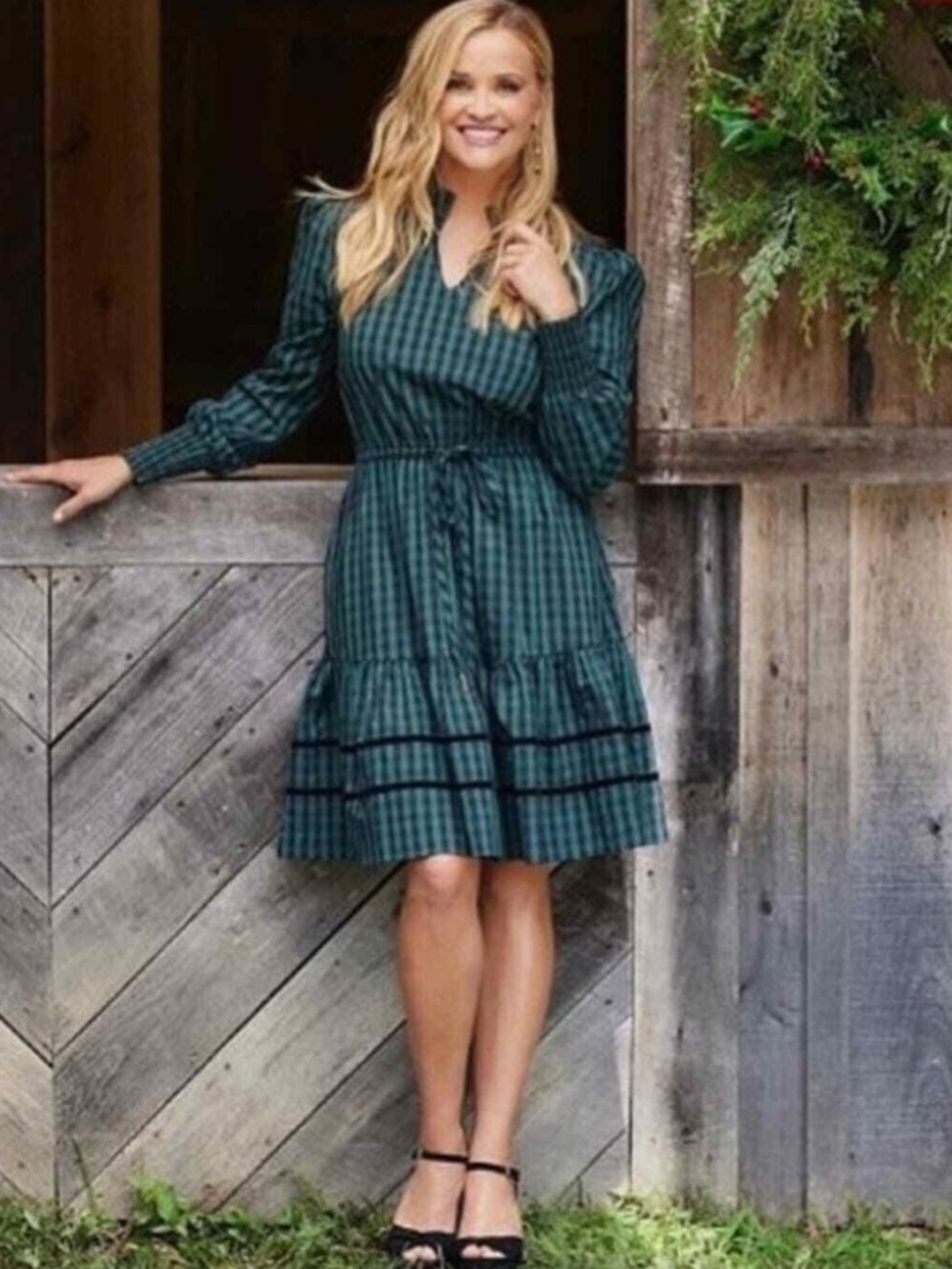 Draper James RSVP Dress, green and black Plaid Tie-Waist, XS